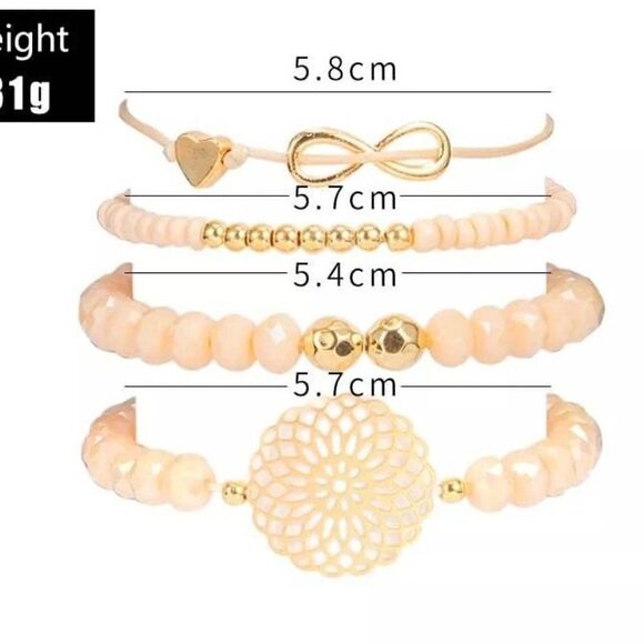 Sweet Peach Gold Stacked Beaded Bracelets - Picture 7 of 7